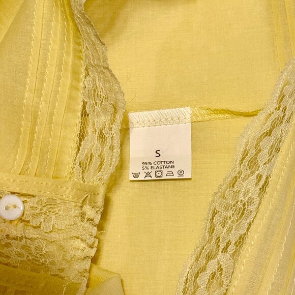 Buttercup Yellow Linen Lace Oversized Gypsy Girl Boho Peasant Tank Top Blouse - Picture 7 of 9